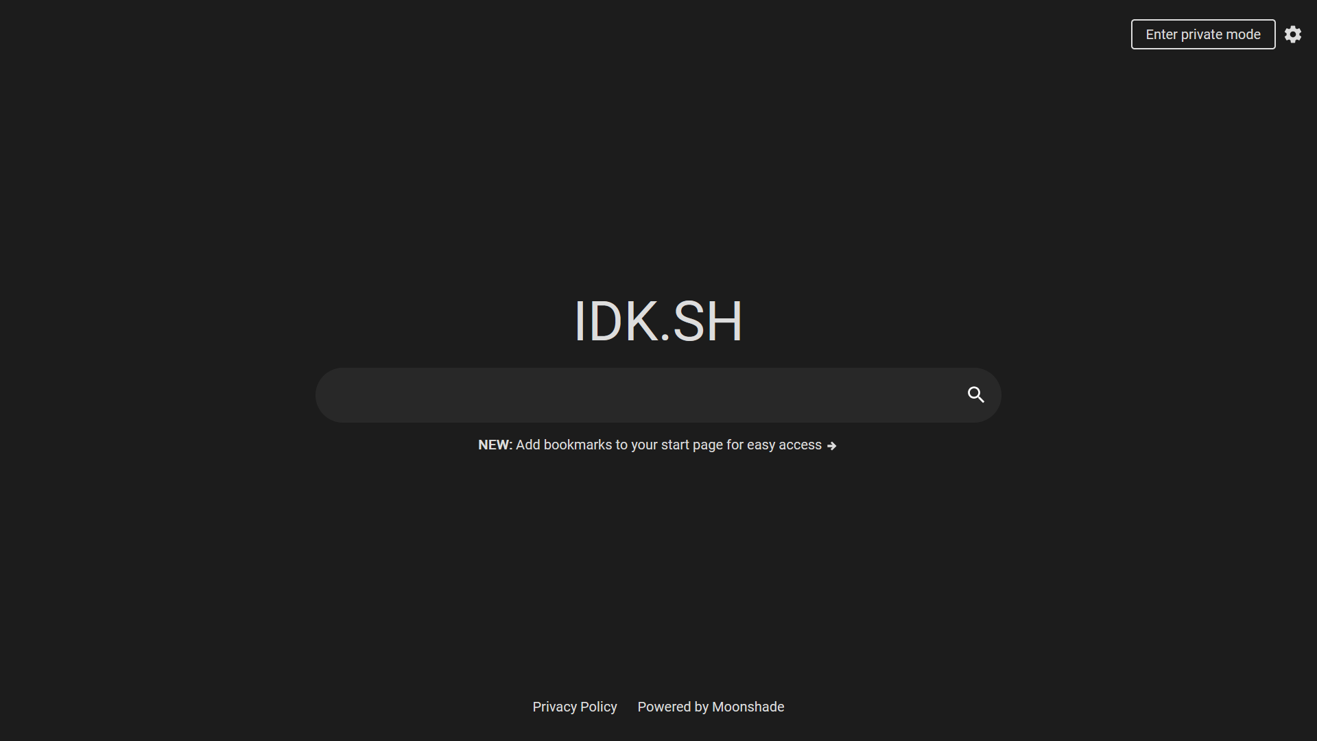 Screenshot of the default IDK.SH homepage