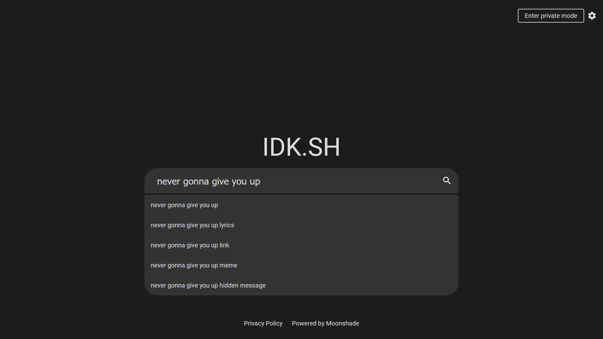 Screenshot of the user searching 