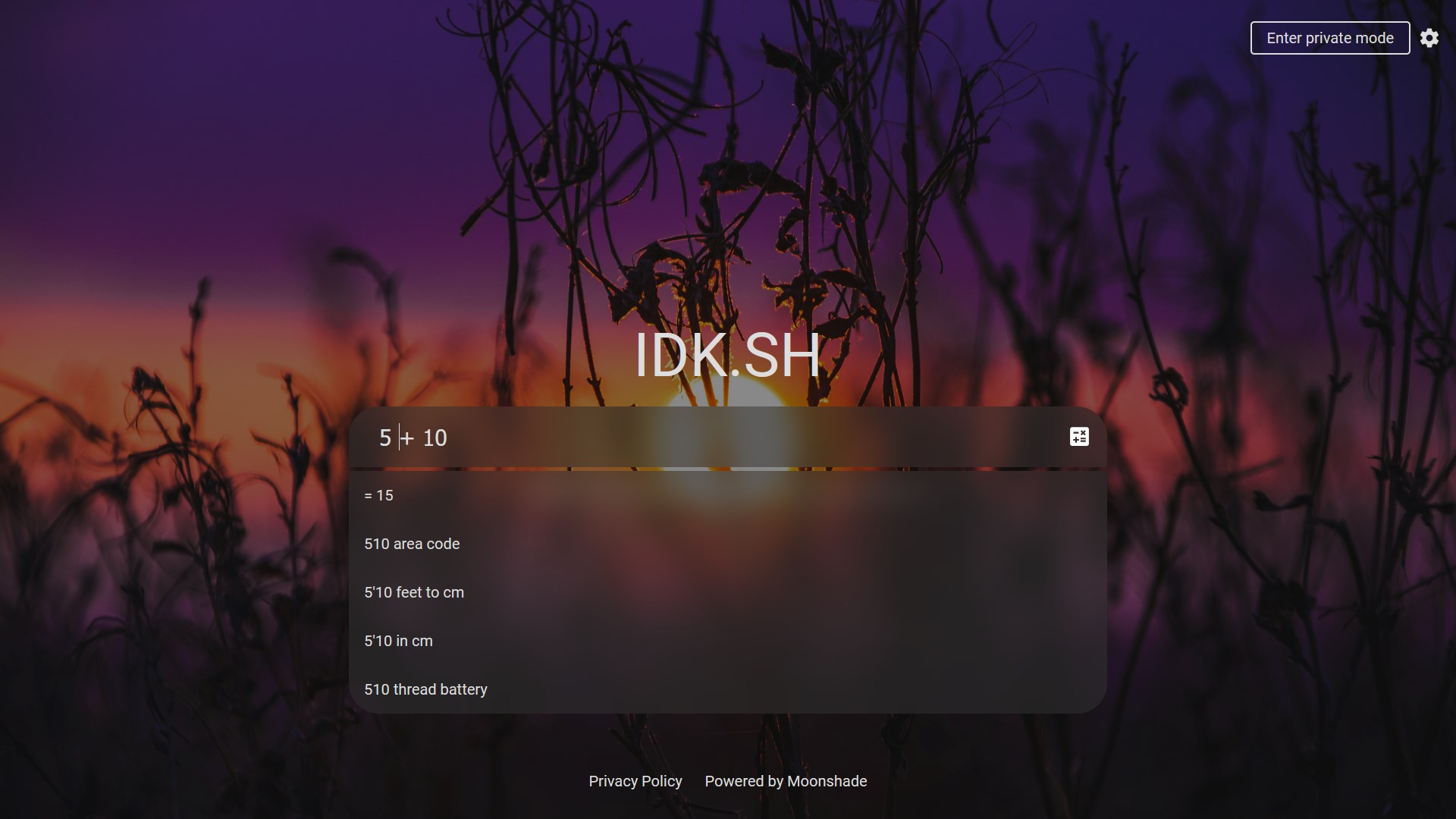 Screenshot of customized IDK.SH homepage